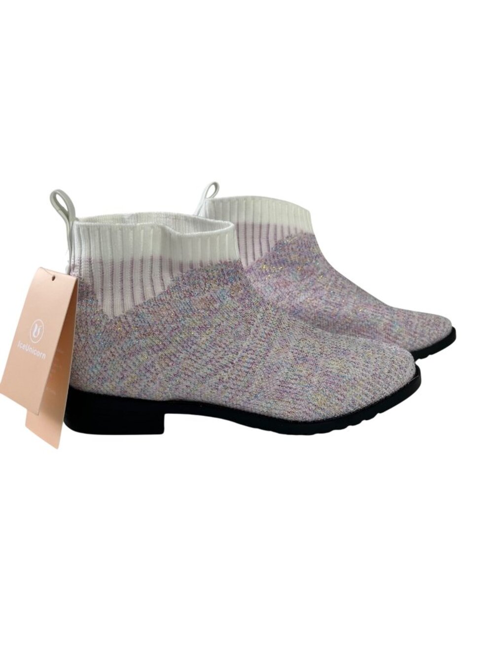 IceUnicorn Sparkly Knit Ankle Boots Girls Size 34 US Size 3 New Pull Tabs